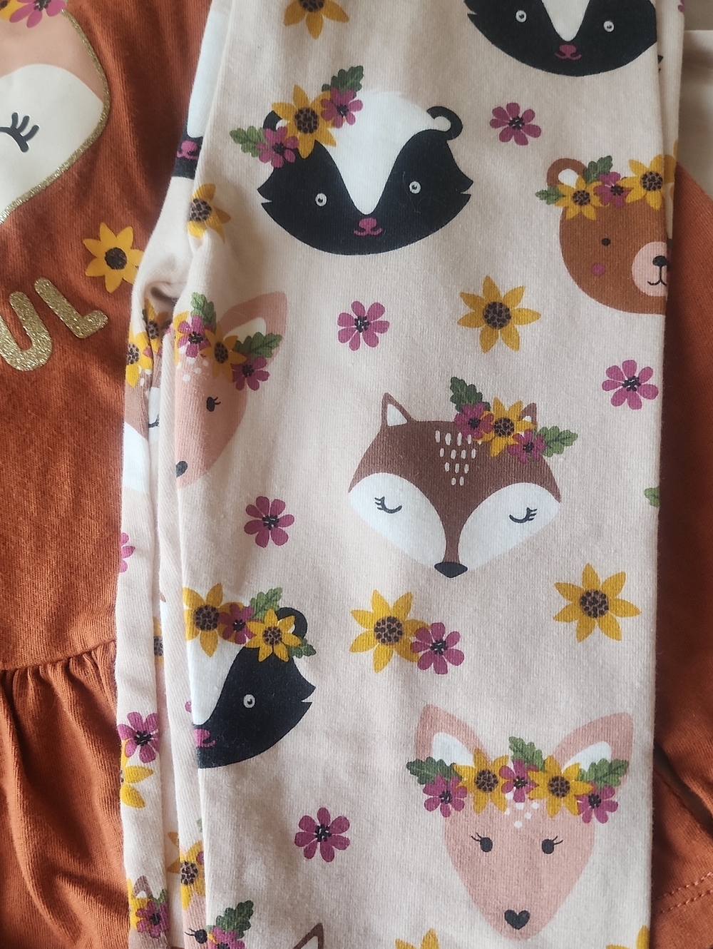 Sz 4T The Children's Place Thankful Rust Top & Woodland Creature Leggings - Picture 4 of 5